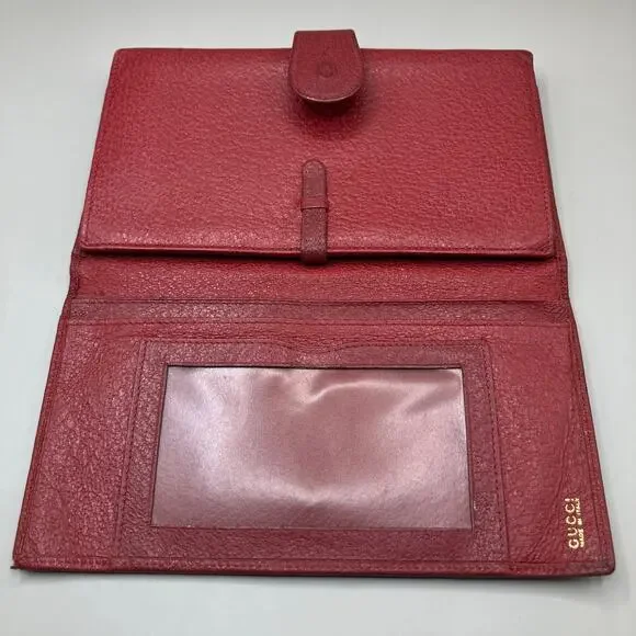 VTG Gucci Wallet Red Leather Bifold Kisslock Framed Card Holder Classic Luxury - Picture 8 of 15